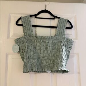 Hill House Sage Green Smocked Crop Top